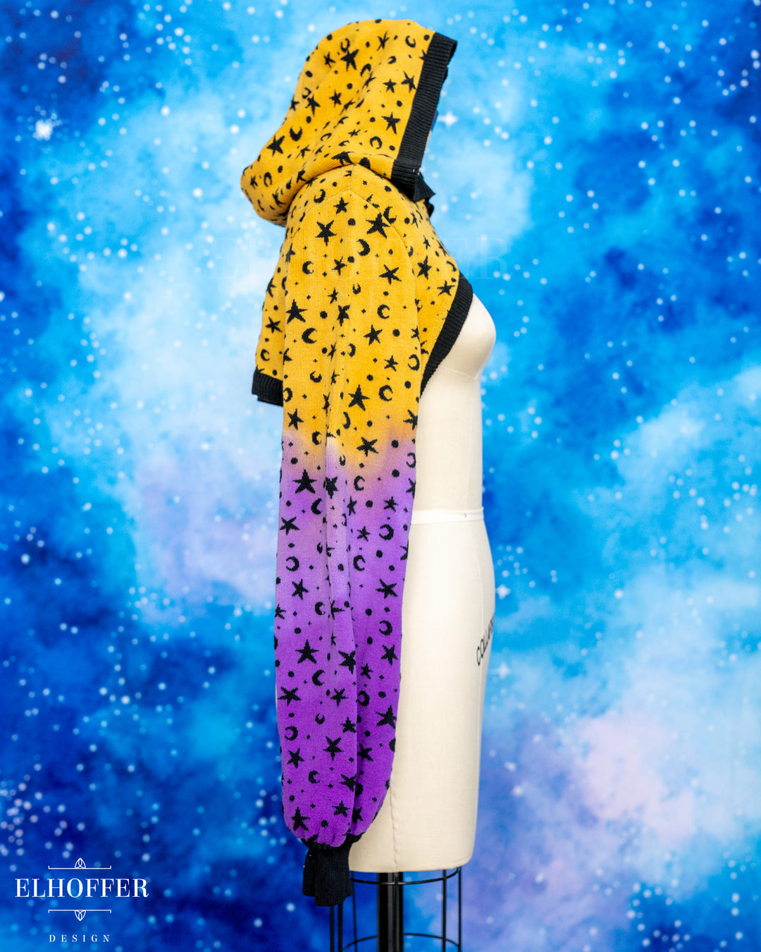 Hand Dyed - Essential Capricorn Crop Hoodie - Orange to Lavender Starry Witch - Large - Final Sale