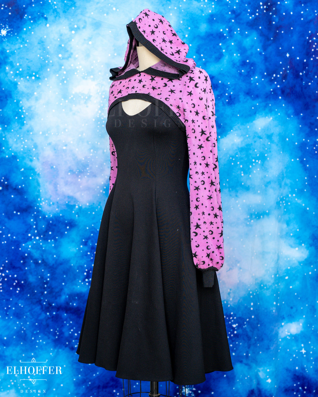 Hand Dyed - Essential Capricorn Crop Hoodie - Pale Magenta Starry Witch - Large - Final Sale - Discoloration