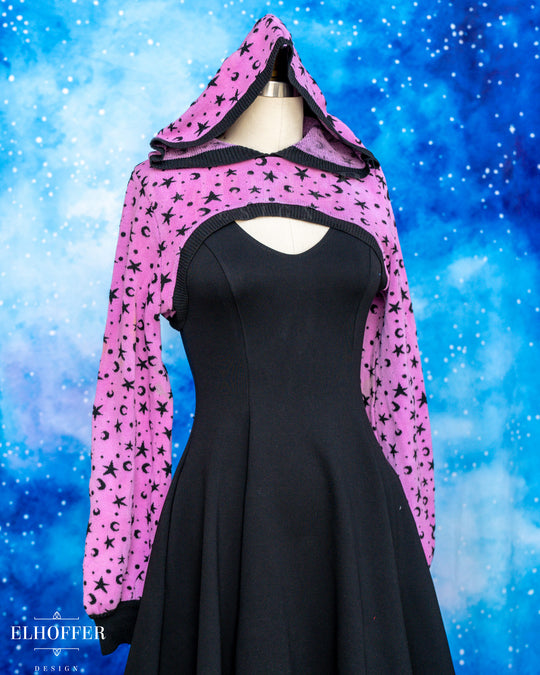 Hand Dyed - Essential Capricorn Crop Hoodie - Pale Magenta Starry Witch - Large - Final Sale - Discoloration