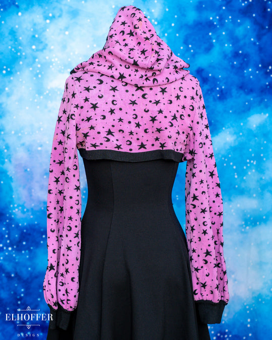 Hand Dyed - Essential Capricorn Crop Hoodie - Pale Magenta Starry Witch - Large - Final Sale - Discoloration