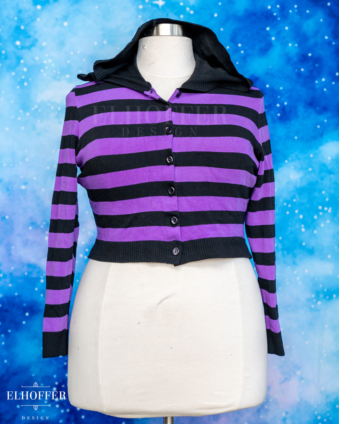Hand Dyed - Creepy & Kooky Hooded Cardi - Purple - Size 3XL - Final Sale