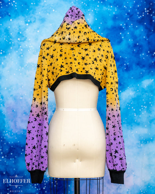 Hand Dyed - Essential Capricorn Crop Hoodie - Lavender to Orange Flame Point Starry Witch - Large - Final Sale