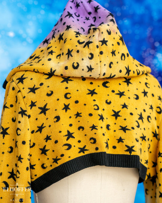 Hand Dyed - Essential Capricorn Crop Hoodie - Lavender to Orange Flame Point Starry Witch - Large - Final Sale