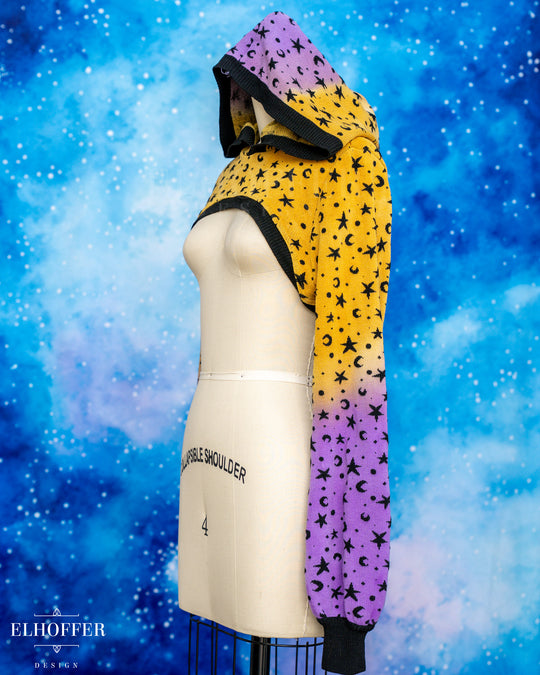 Hand Dyed - Essential Capricorn Crop Hoodie - Lavender to Orange Flame Point Starry Witch - Large - Final Sale