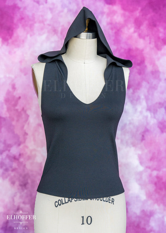 Essential Mara Hooded Top - Black Ponte