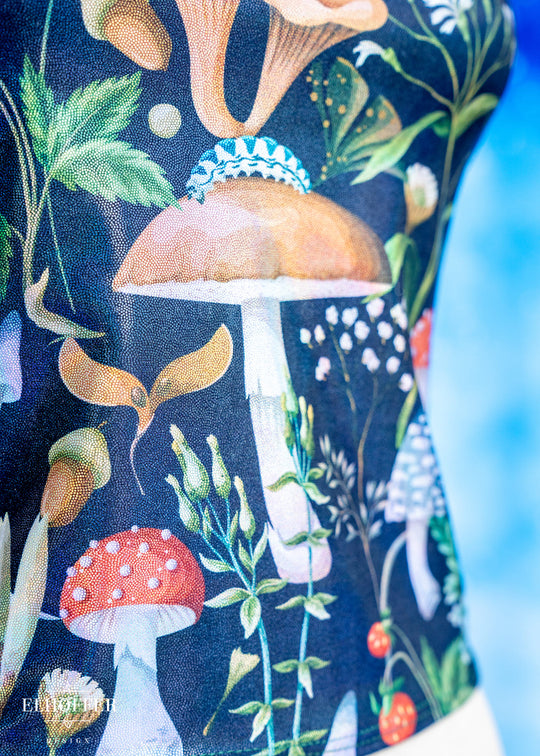 Handmade Buffy Crop Top - Shiny Foraging Mushrooms