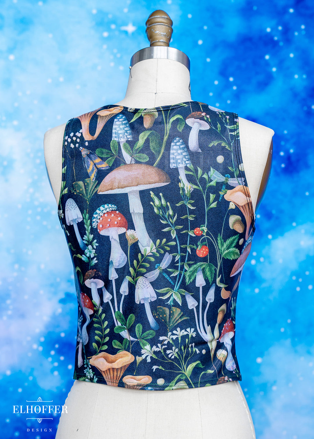 Handmade Buffy Crop Top - Shiny Foraging Mushrooms