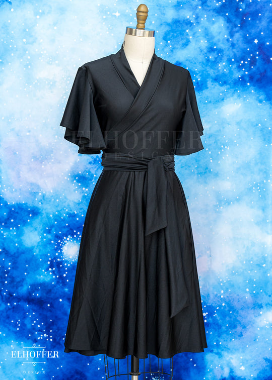 Essential Luisa Wrap Dress - Black Shiny Spandex