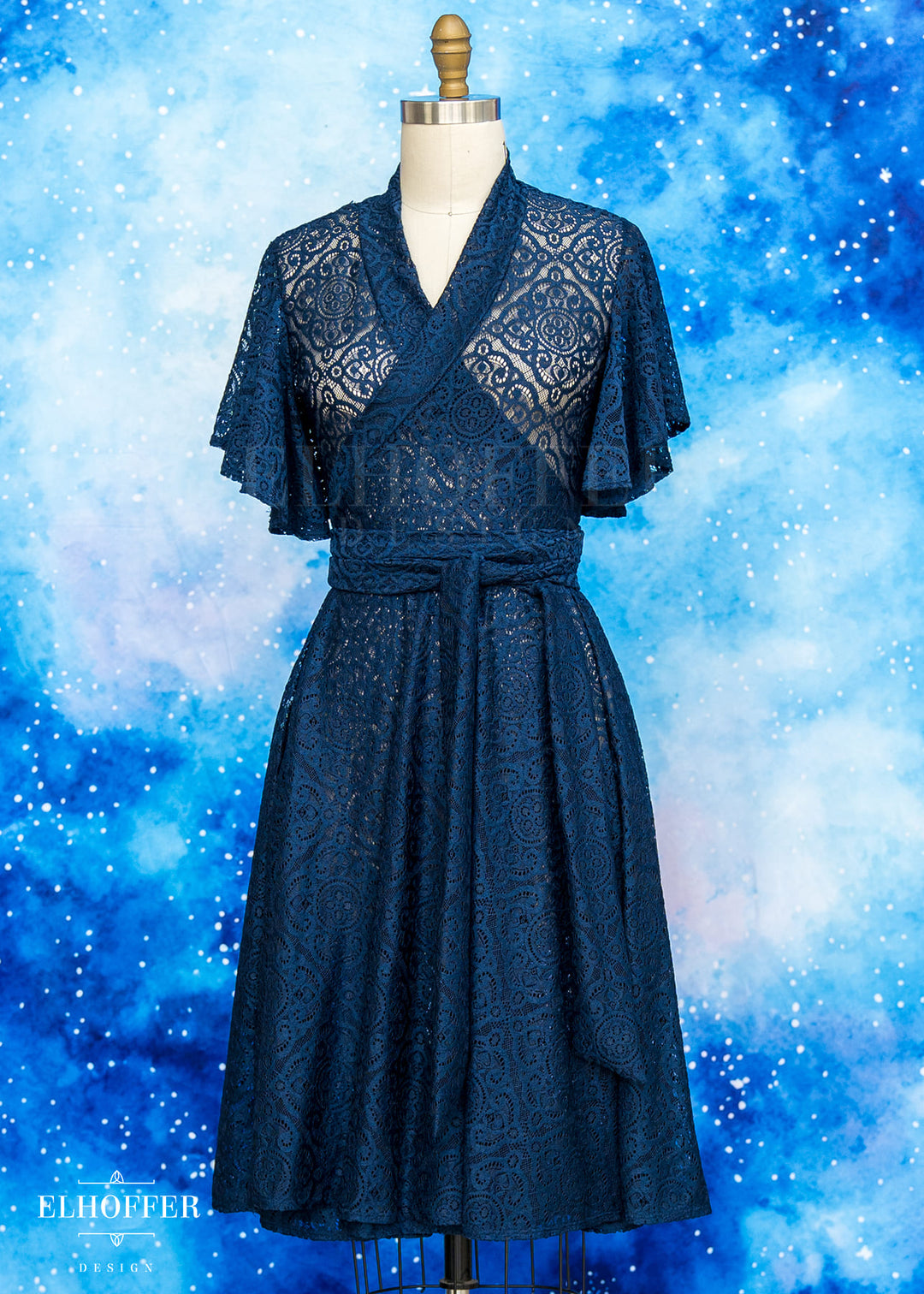 Essential Luisa Wrap Dress - Navy Diamond Lace