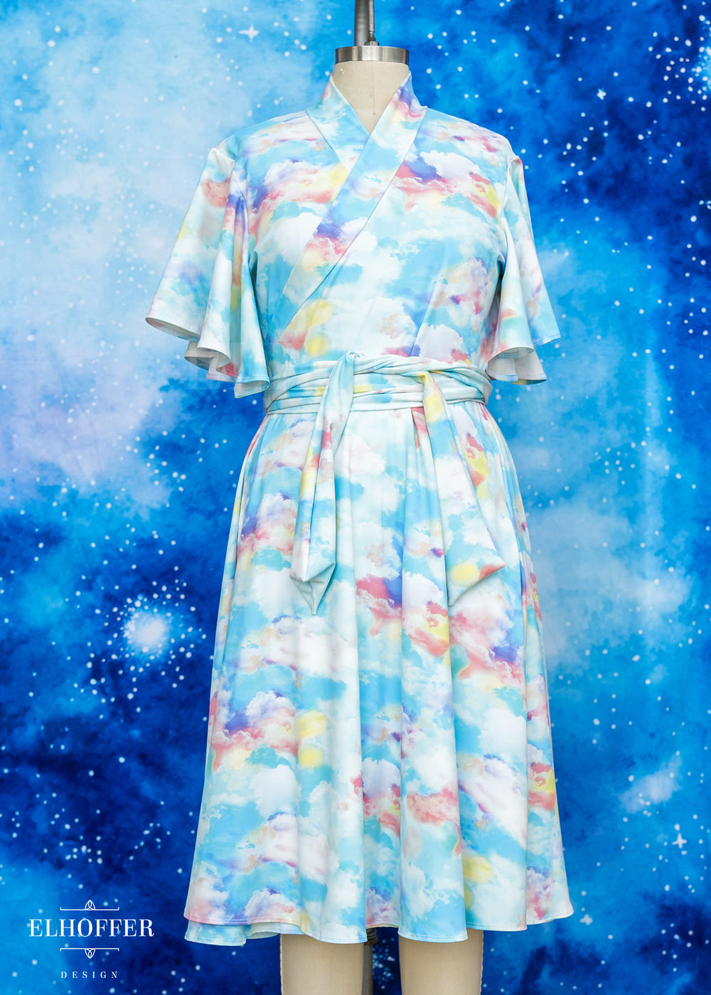 Essential Luisa Wrap Dress - Rainbow Pastel Clouds