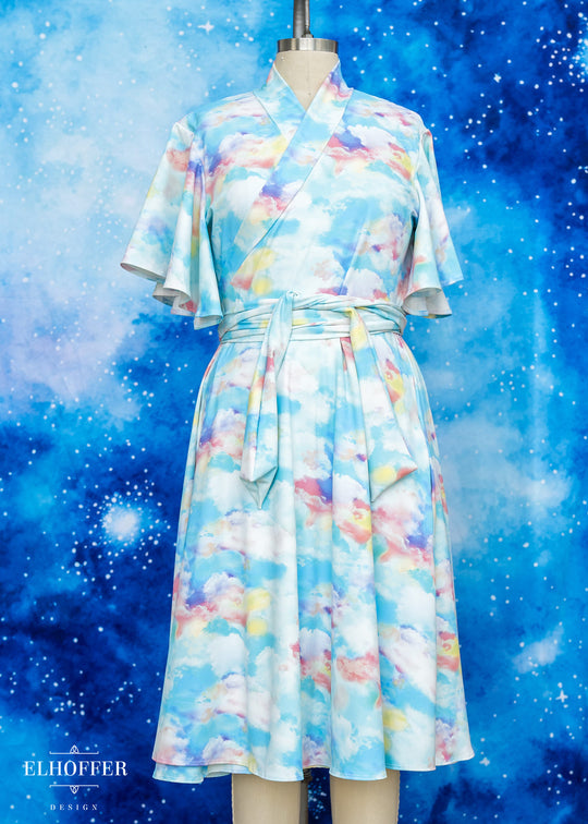 Essential Luisa Wrap Dress - Rainbow Pastel Clouds