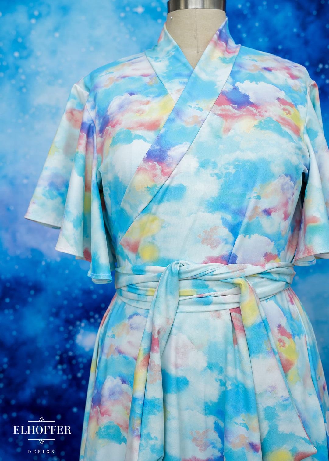 Essential Luisa Wrap Dress - Rainbow Pastel Clouds