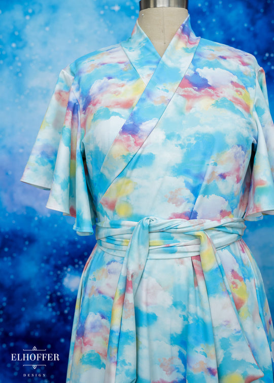 Essential Luisa Wrap Dress - Rainbow Pastel Clouds