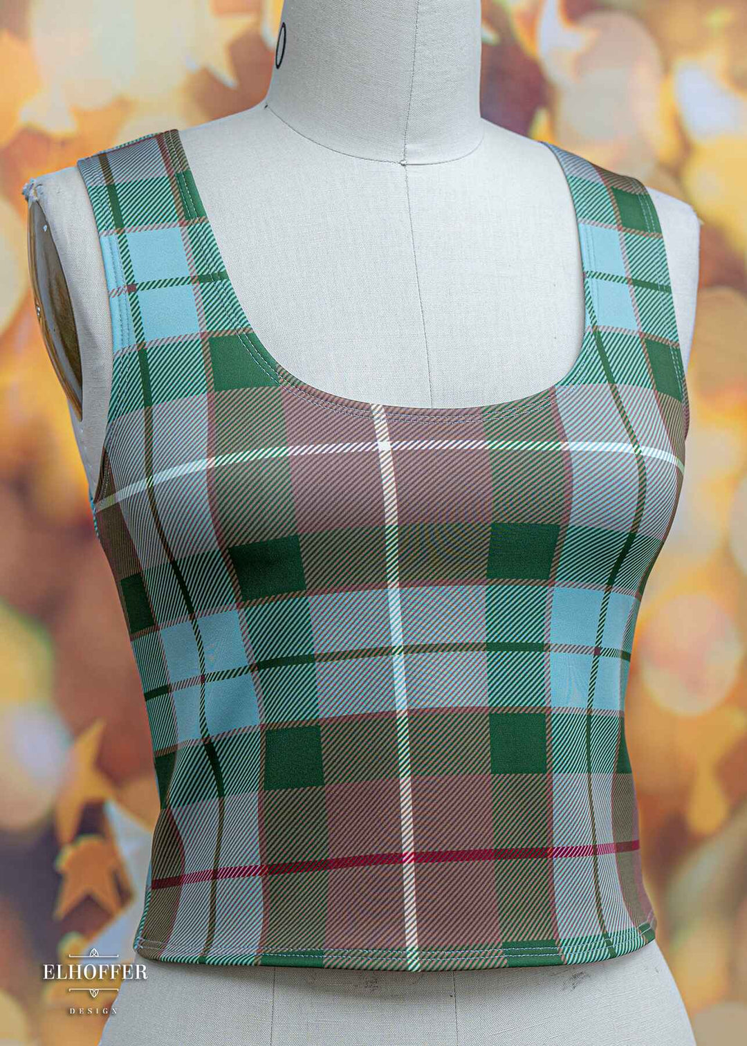 Essential Buffy Crop Top - Green Plaid Scuba