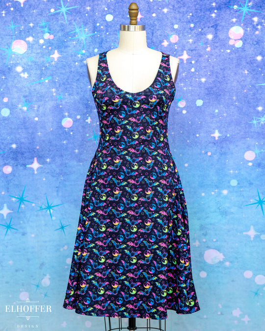 PREORDER - Essential Aquarius Knee Length Dress - Rainbow Bats