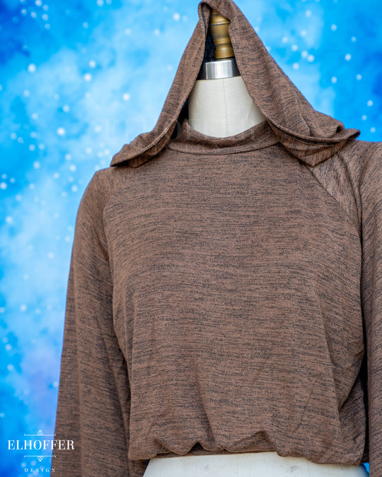 Essential Princess Hooded Crop Top - Heathered Chocolate