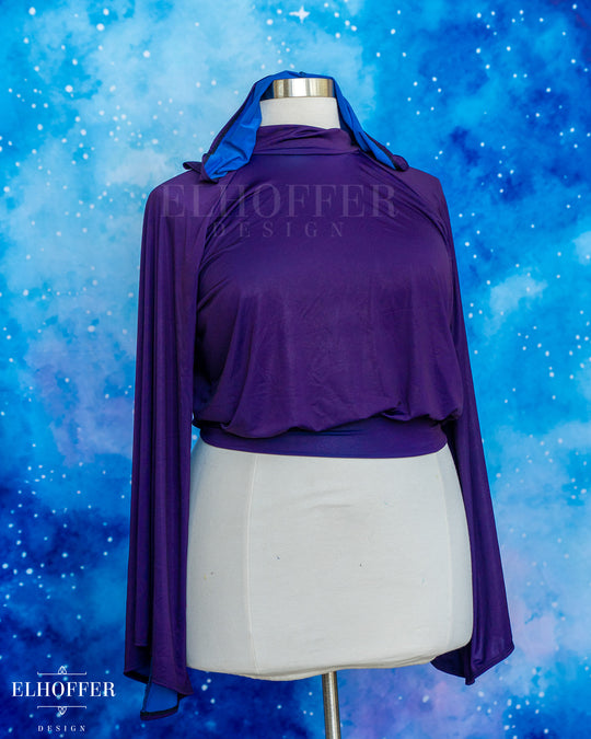 Essential Princess Hooded Crop Top - Silky Purple with Blue Spandex