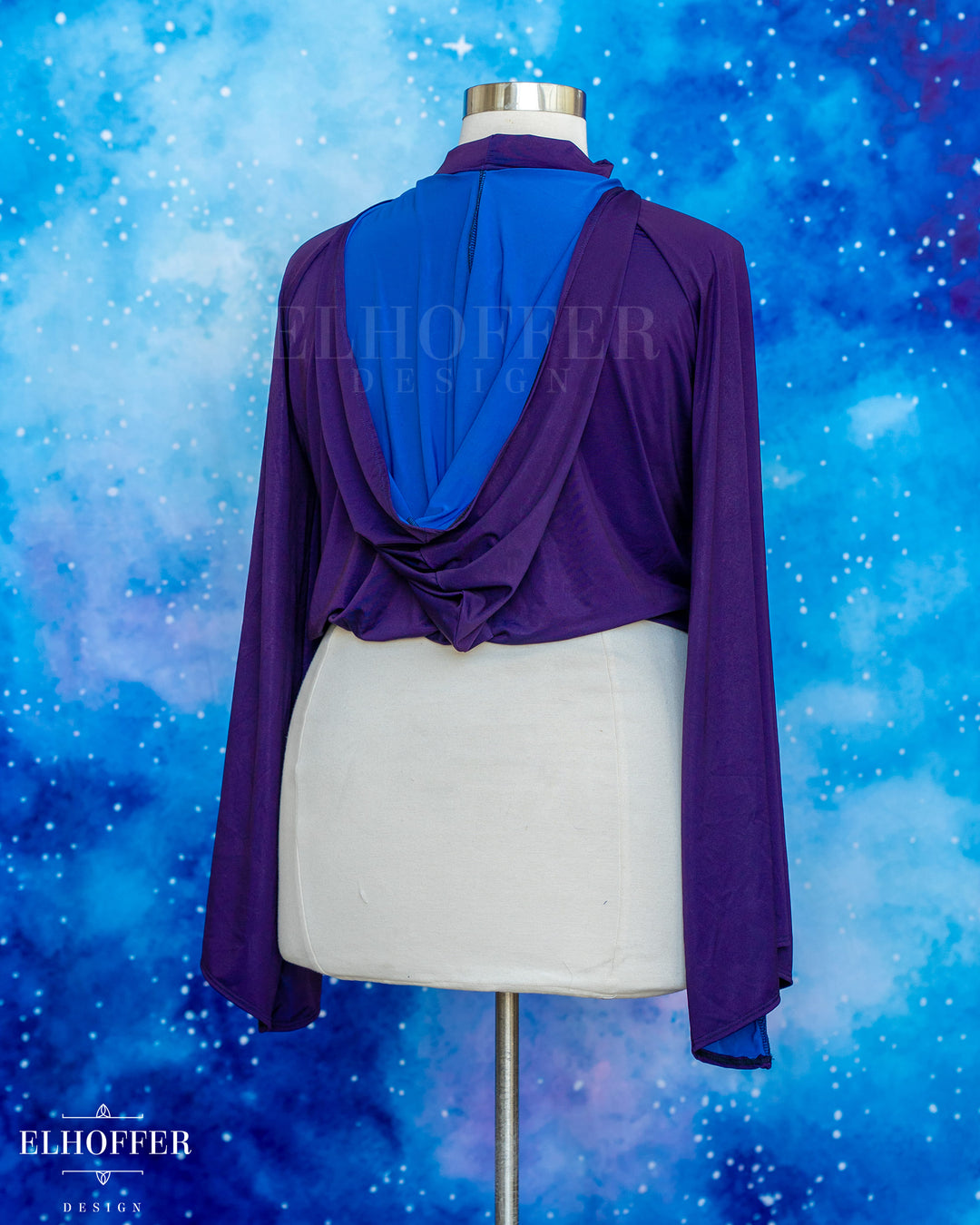 Essential Princess Hooded Crop Top - Silky Purple with Blue Spandex