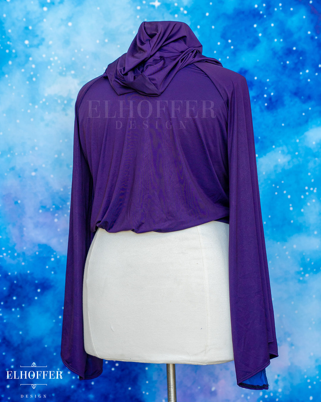 Essential Princess Hooded Crop Top - Silky Purple with Blue Spandex