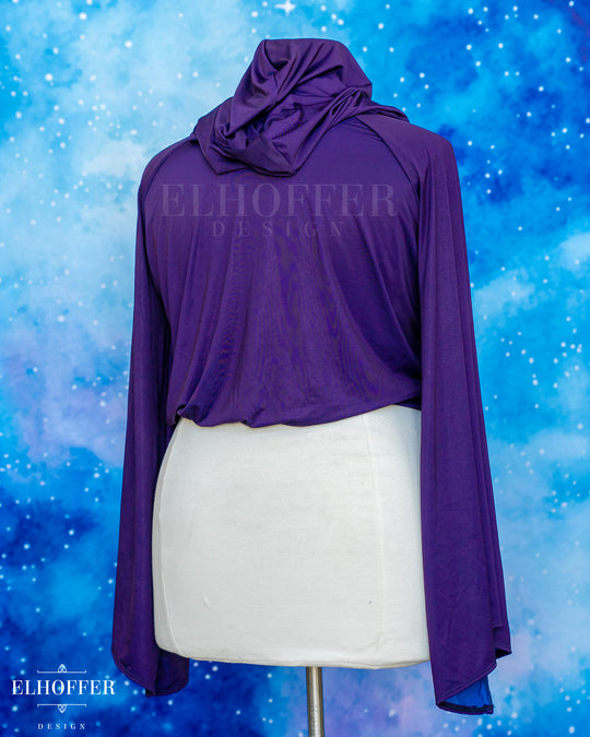 Essential Princess Hooded Crop Top - Silky Purple with Blue Spandex