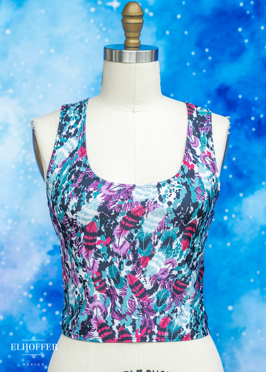 Handmade Buffy Crop Top - Feathered Teals, Purples, & Pinks