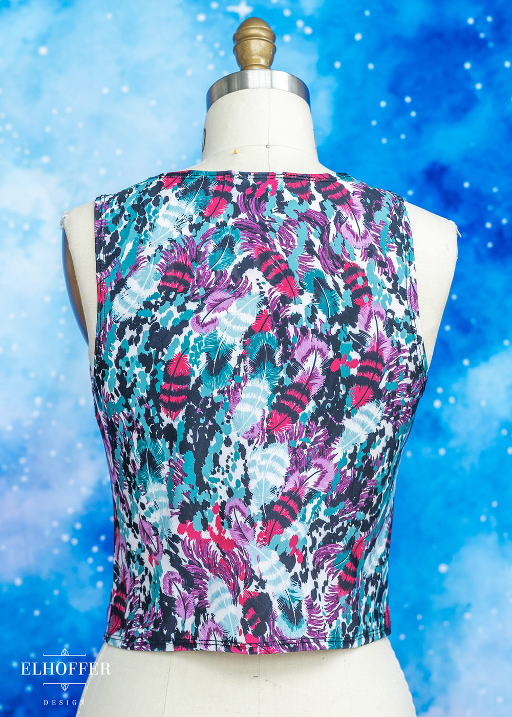 Handmade Buffy Crop Top - Feathered Teals, Purples, & Pinks