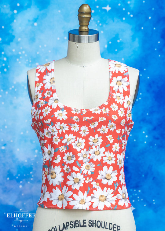 Handmade Buffy Crop Top - Coral Daisies Spandex