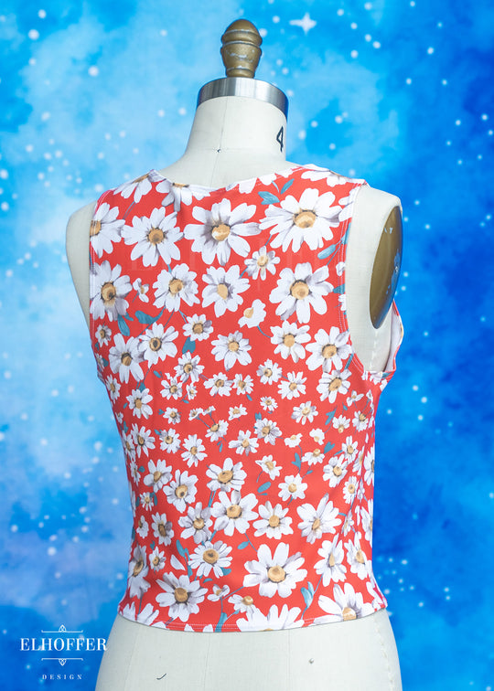 Handmade Buffy Crop Top - Coral Daisies Spandex