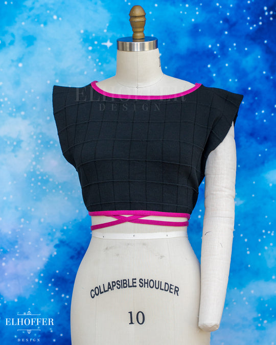 Handmade Boatneck Wrap Top - Renegade Black Knit with Pink Trim