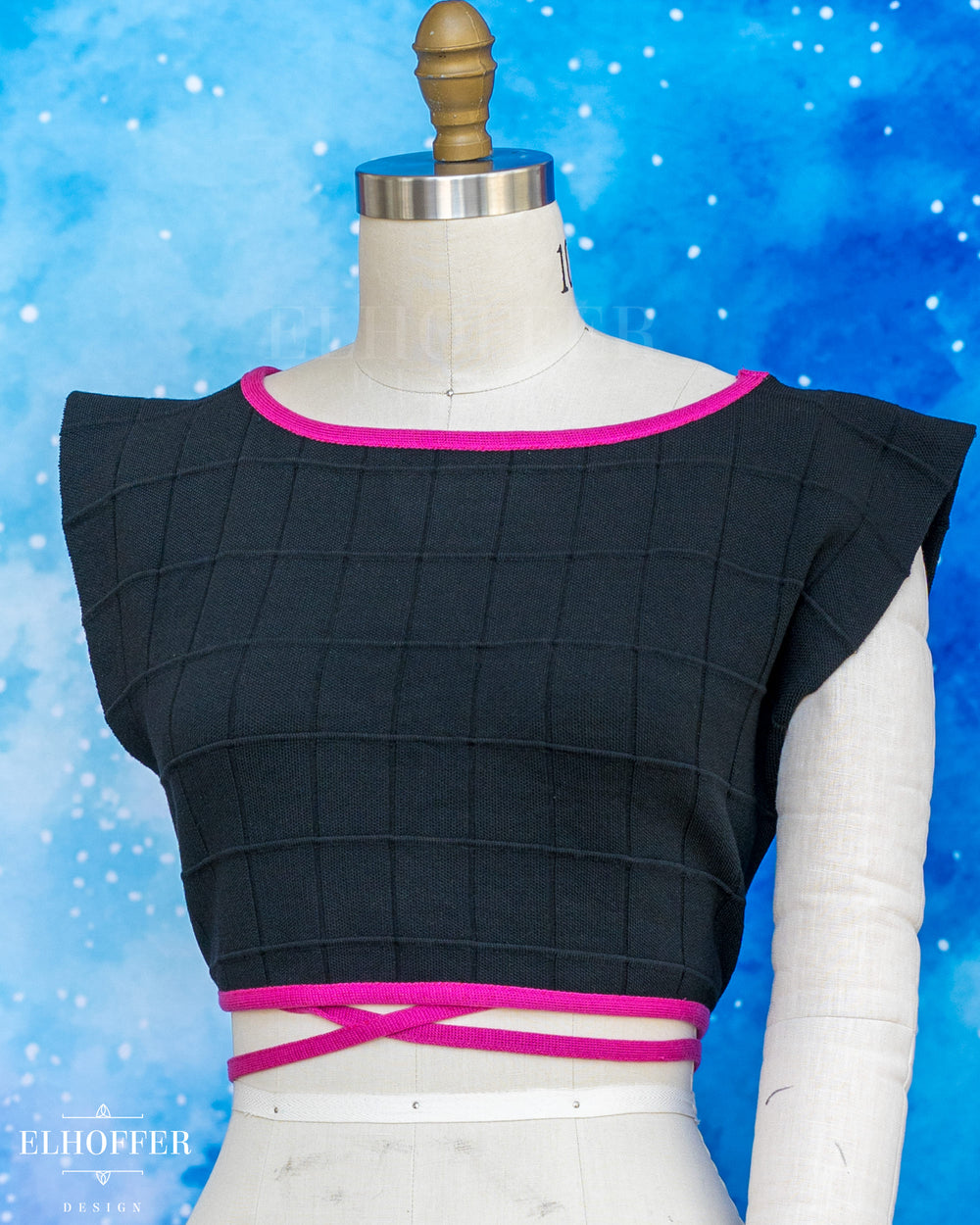 Handmade Boatneck Wrap Top - Renegade Black Knit with Pink Trim