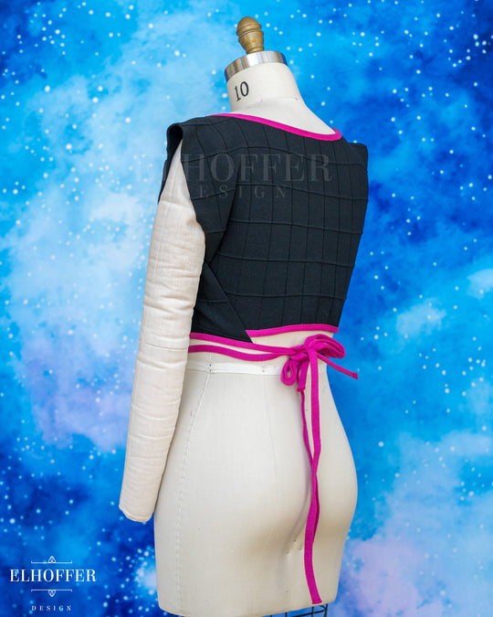 Handmade Boatneck Wrap Top - Renegade Black Knit with Pink Trim