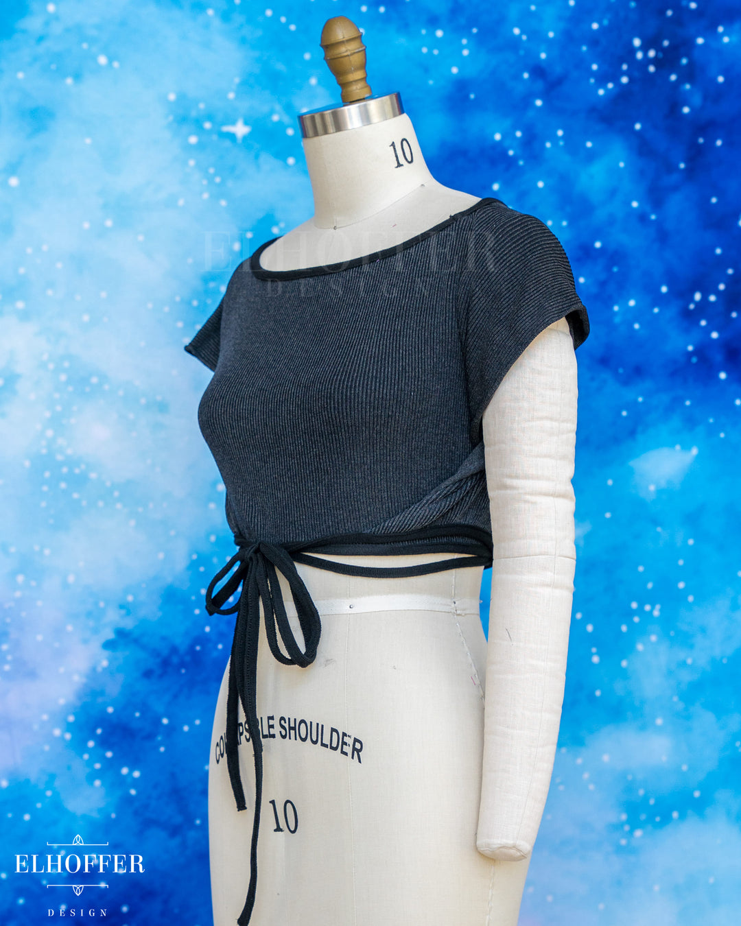Handmade Boatneck Wrap Top - Charcoal Grey Rib Knit with Black Trim