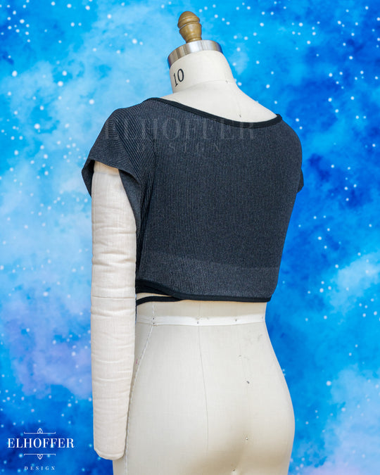 Handmade Boatneck Wrap Top - Charcoal Grey Rib Knit with Black Trim
