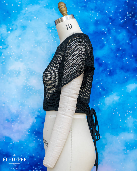 Handmade Boatneck Wrap Top - Black Chainmail Knit
