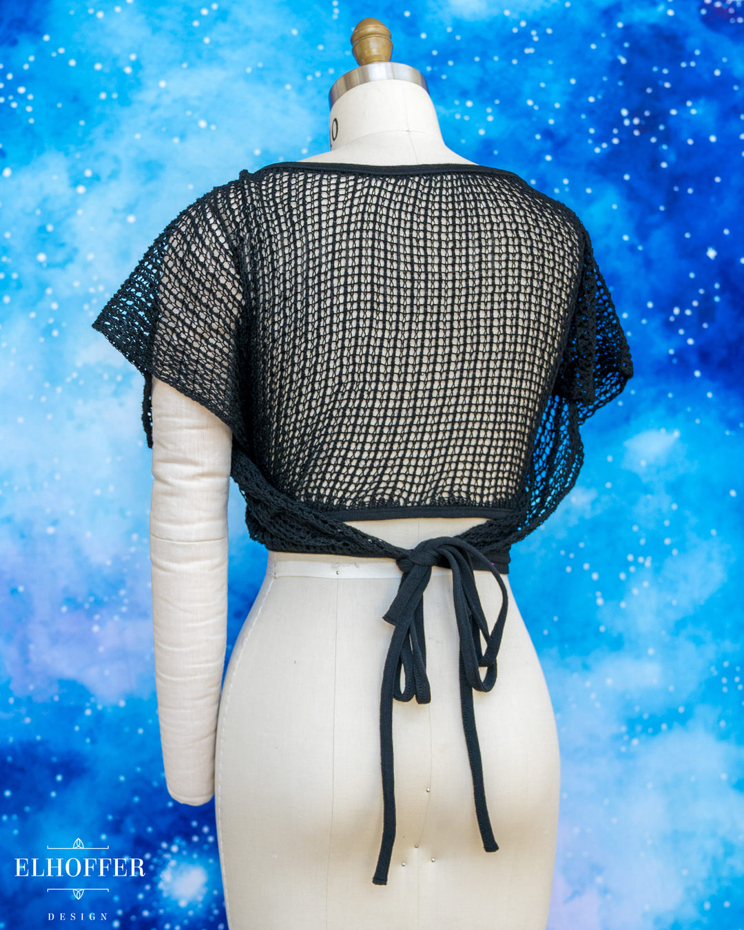 Handmade Boatneck Wrap Top - Black Chainmail Knit