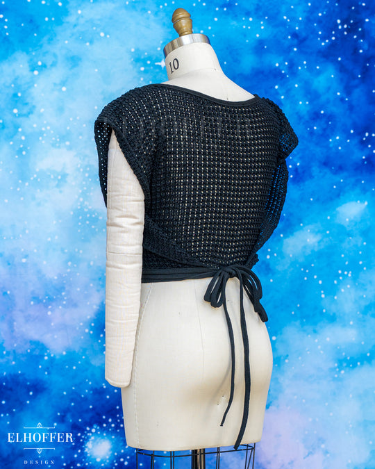 Handmade Boatneck Wrap Top - Black Chainmail Knit