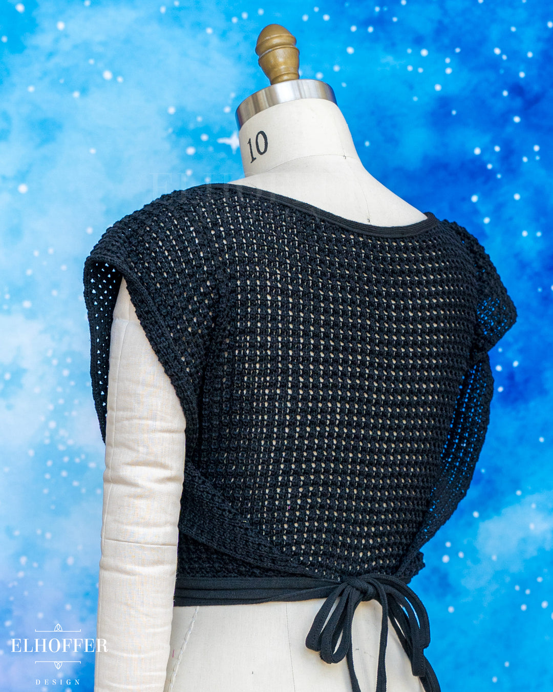 Handmade Boatneck Wrap Top - Black Chainmail Knit