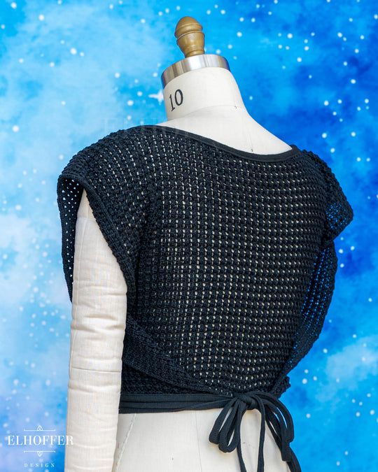 Handmade Boatneck Wrap Top - Black Chainmail Knit
