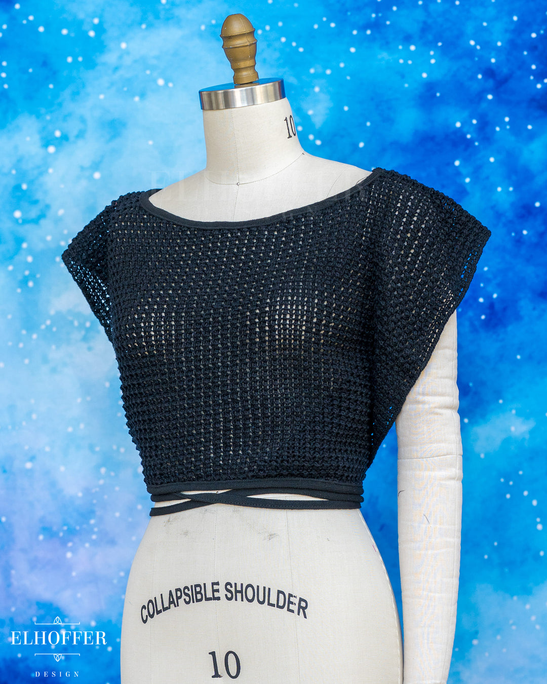 Handmade Boatneck Wrap Top - Black Chainmail Knit