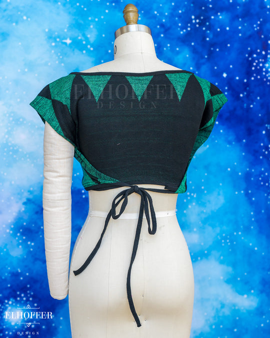 Handmade Boatneck Wrap Top - Green & Black Diamonds Knit