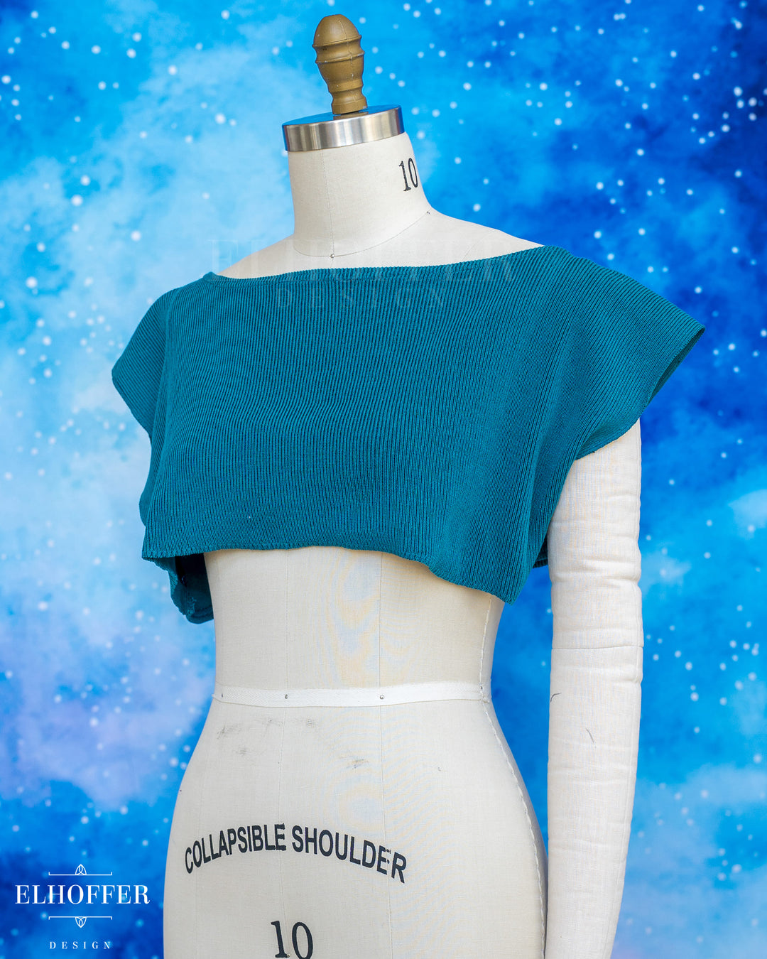 Handmade Boatneck Super Cropped Crop - Runic Teal Rib Knit