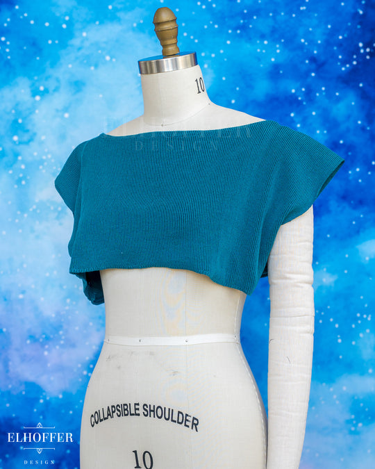 Handmade Boatneck Super Cropped Crop - Runic Teal Rib Knit
