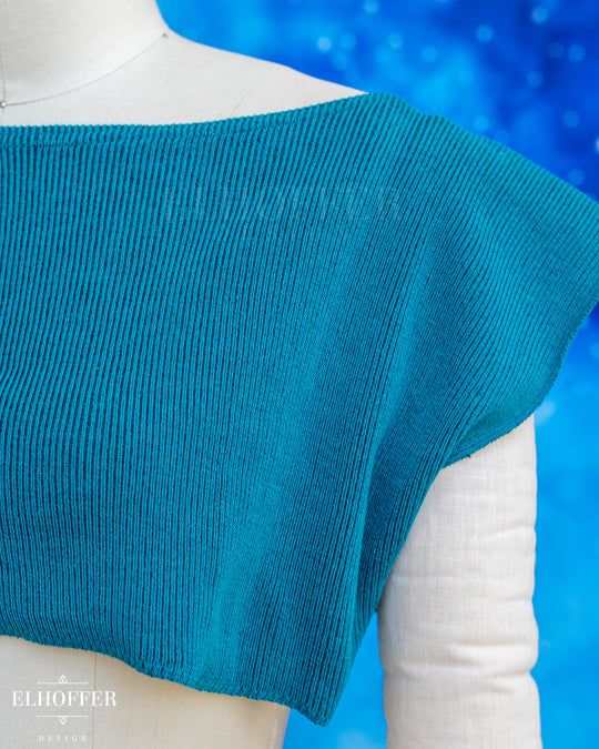 Handmade Boatneck Super Cropped Crop - Runic Teal Rib Knit