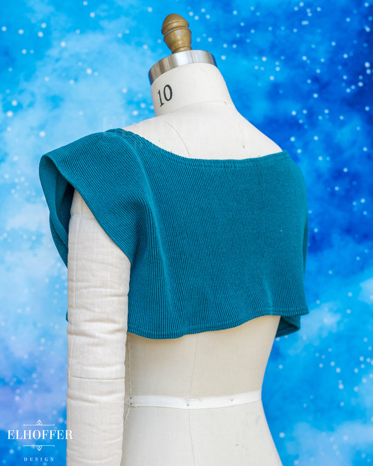 Handmade Boatneck Super Cropped Crop - Runic Teal Rib Knit