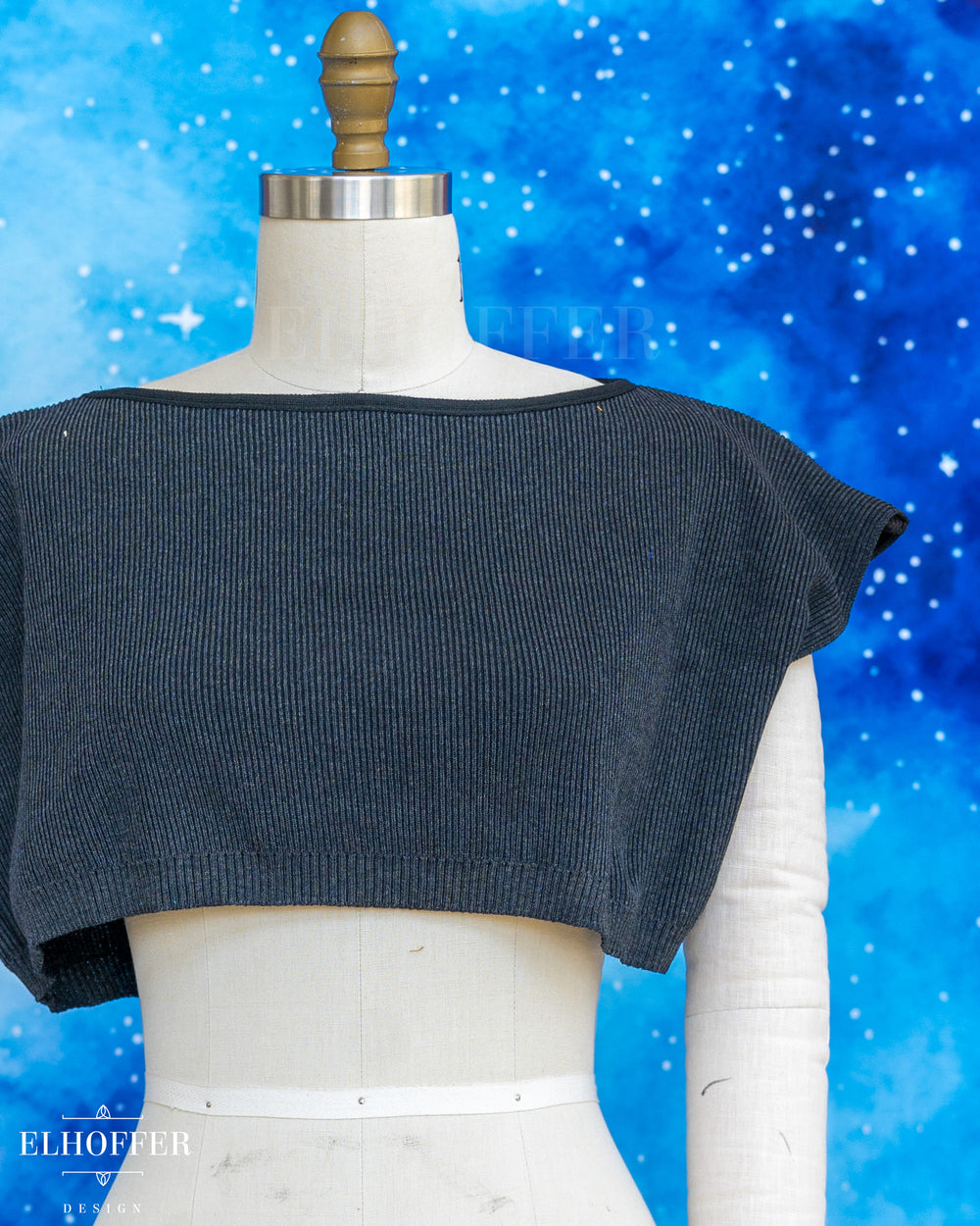 Handmade Boatneck Super Cropped Crop - Charcoal Rib Knit