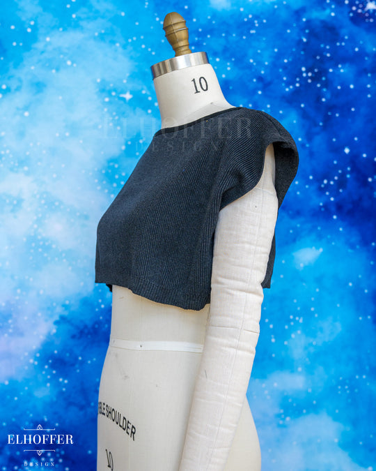 Handmade Boatneck Super Cropped Crop - Charcoal Rib Knit