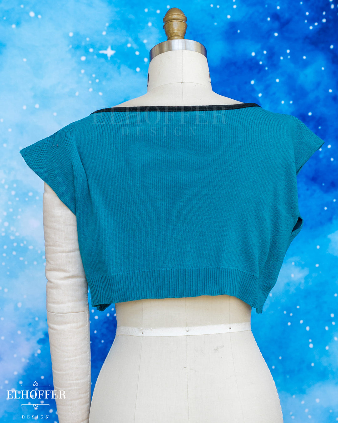 Handmade Boatneck Crop - Runic Teal with Black Trim
