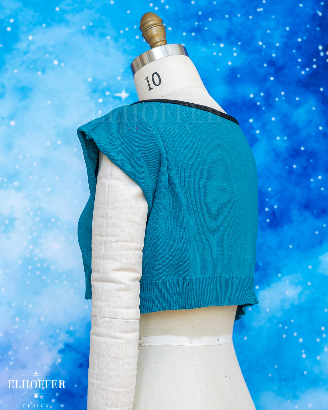 Handmade Boatneck Crop - Runic Teal with Black Trim