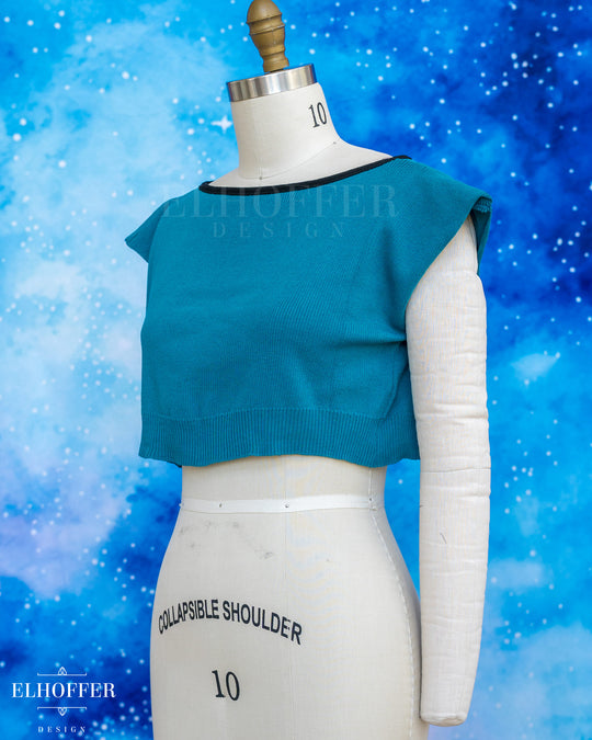 Handmade Boatneck Crop - Runic Teal with Black Trim