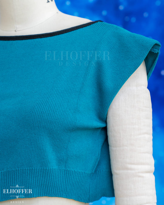 Handmade Boatneck Crop - Runic Teal with Black Trim